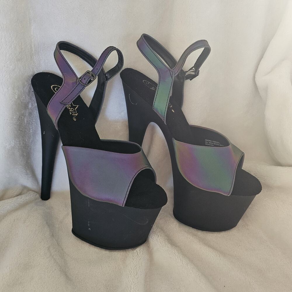 Pleaser Iridescent Purple & Green 7 inch Platform Heels Size 7 Pole Stripper - Picture 2 of 7